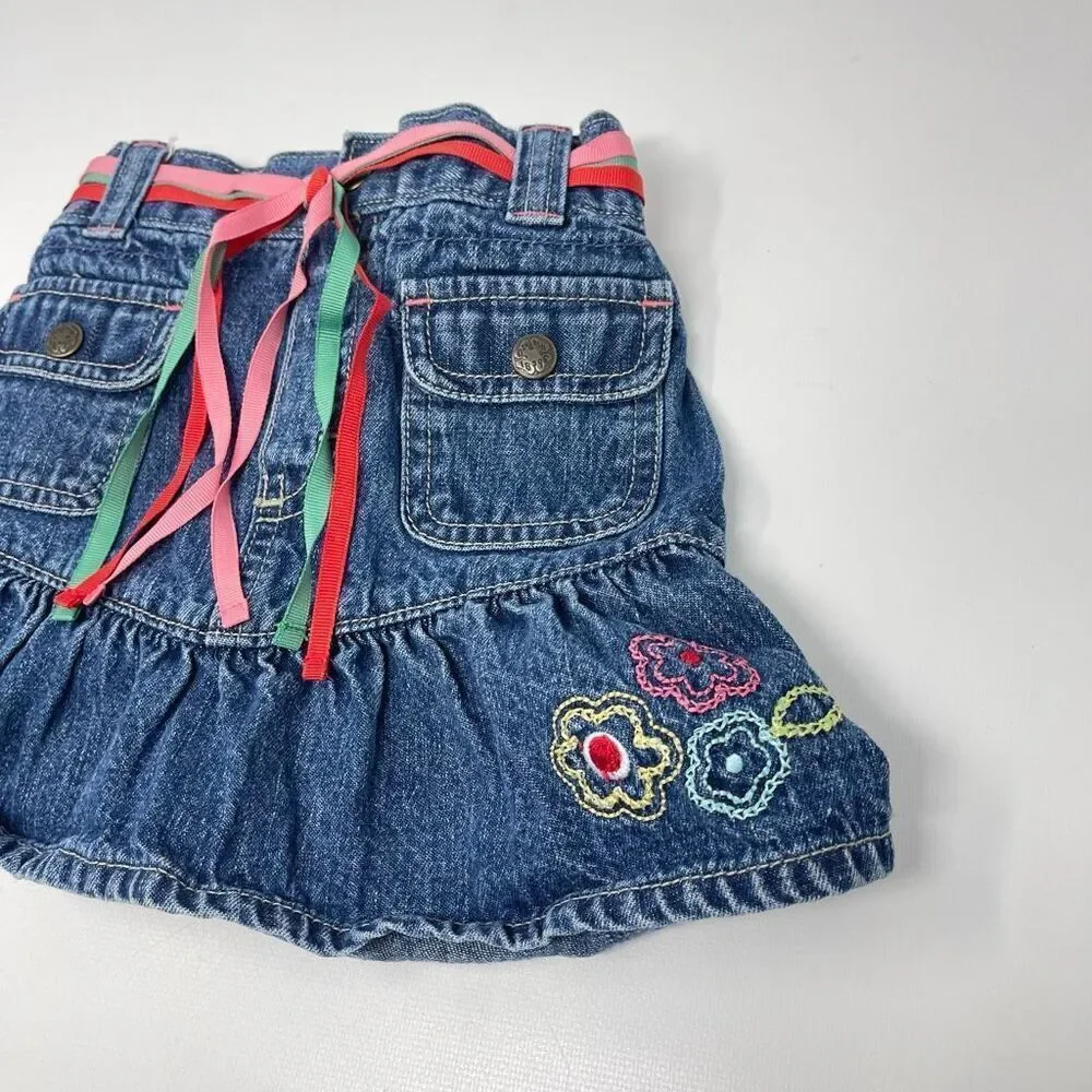 Vintage Y2K Osh Kosh B’Gosh Red Flare Pants & Ruffle Denim Skirt Girls Size 2T